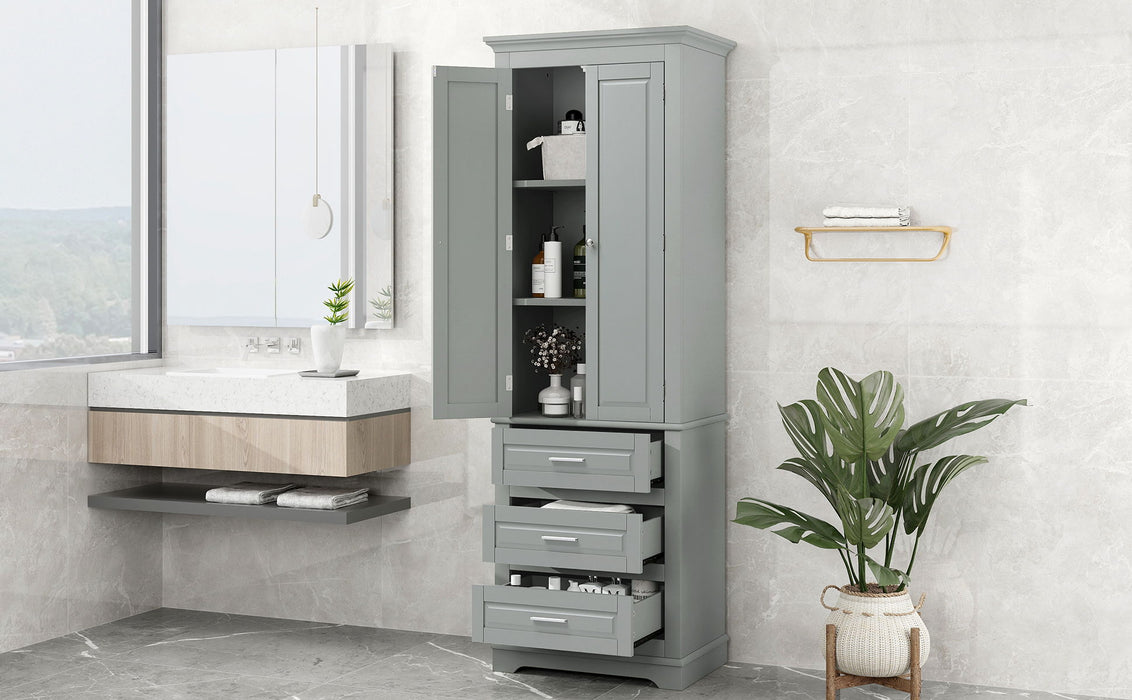 Tall Storage Cabinet With Three Drawers For Bathroom / Office, Grey