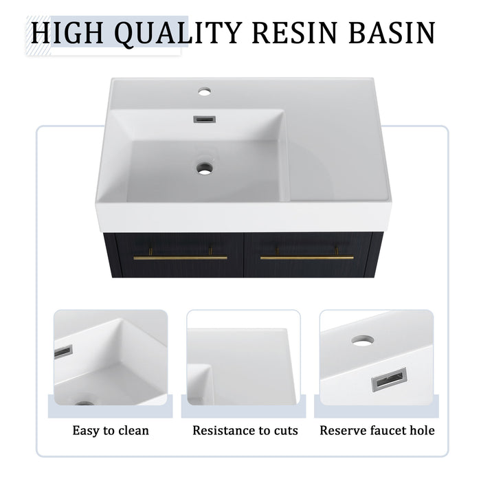 Modern Wall Mounted Bathroom Vanity With Resin Sink And Storage Rack