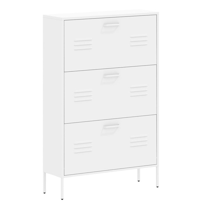 Modern Shoe Storage Cabinet With 3 Flip Drawers And Metal Frame For Entryway - Brushed Nickel
