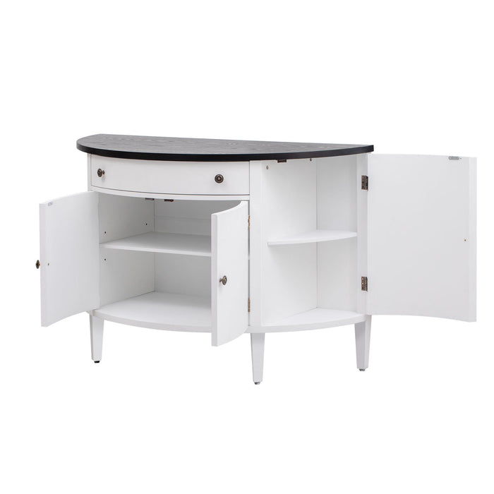 U_Style Curved Design Storage Cabinet Made Of Fraxinus Mandschuric Solid Wood Veneer, Adjustable Shelves, Suitable For Corridors, Entrances And Study. - White