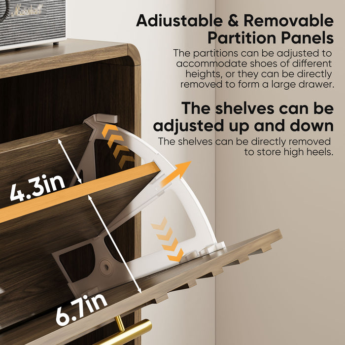 Freestanding Shoe Cabinet With 2 Flip Top Drawers For Entryway - Walnut