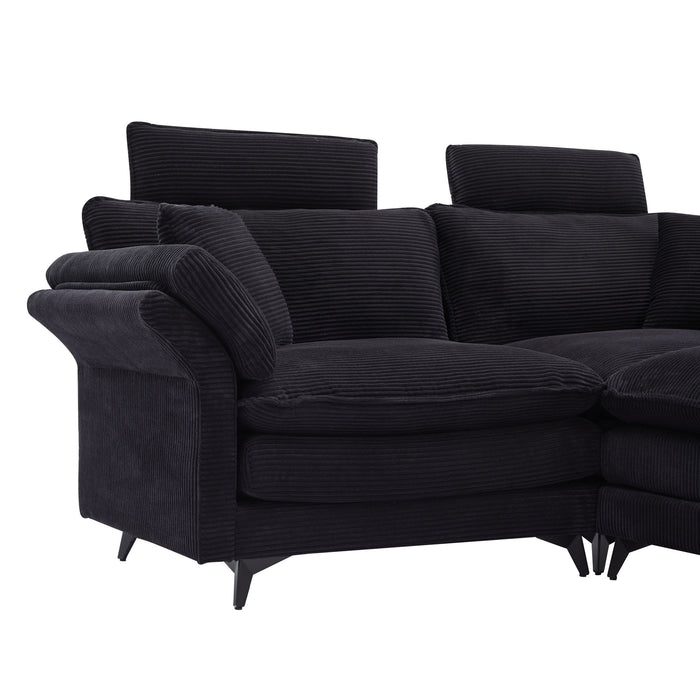 Modern Corduroy Deep Seat Sectional Sofa With Ottoman