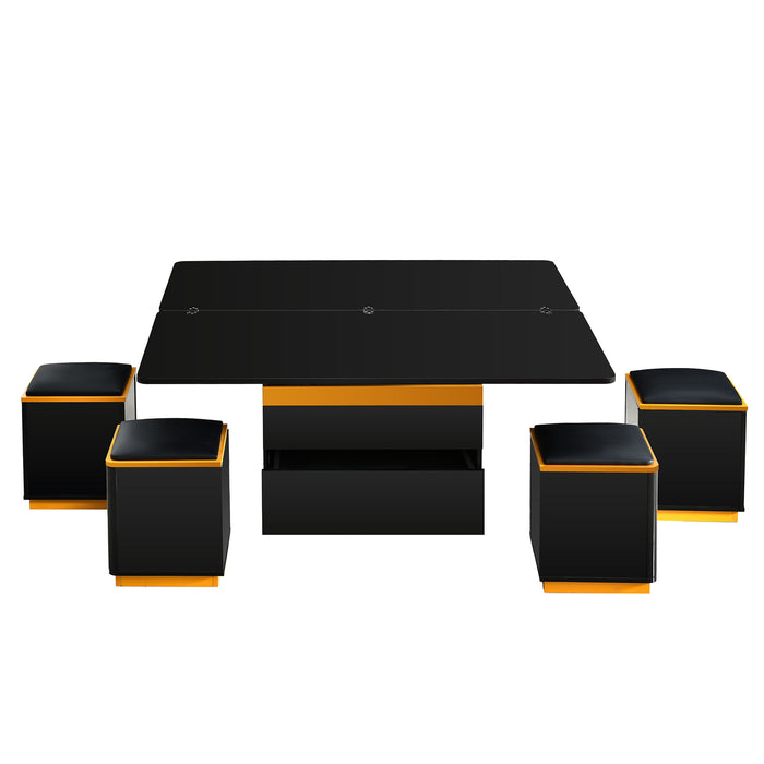 Lift Top Coffee Table With 4 Storage Stools