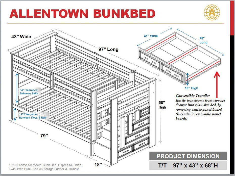Acme Allentown Bunk Bed (Twin / Twin & Storage) In Espresso