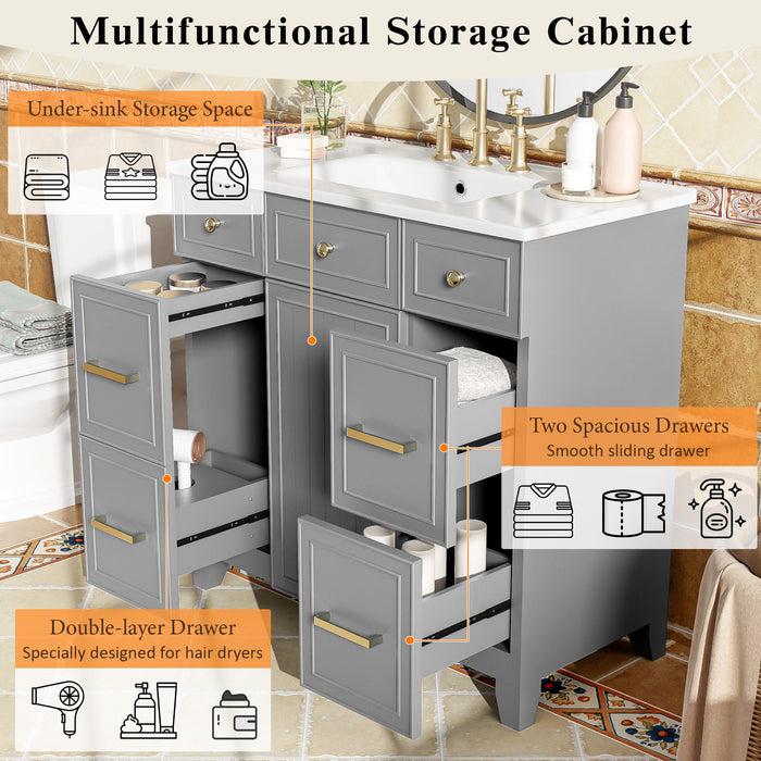 Bathroom Vanity With Ceramic Sink, Soft Close Doors, Adjustable Shelves