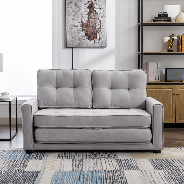 59.4" Loveseat Sofa With Pull-Out Bed Modern Upholstered Couch With Side Pocket For Living Room Office, Gray