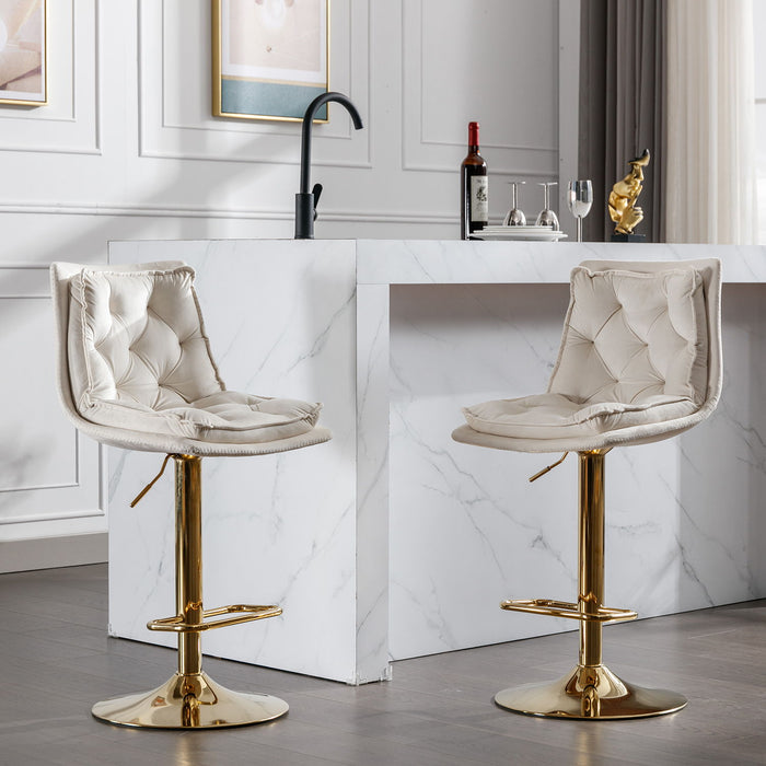 (Set of 2) Bar Stools, With Chrome Footrest And Base Swivel Height Adjustable Mechanical Lifting / Golden Leg Simple Bar Stoo, Cream