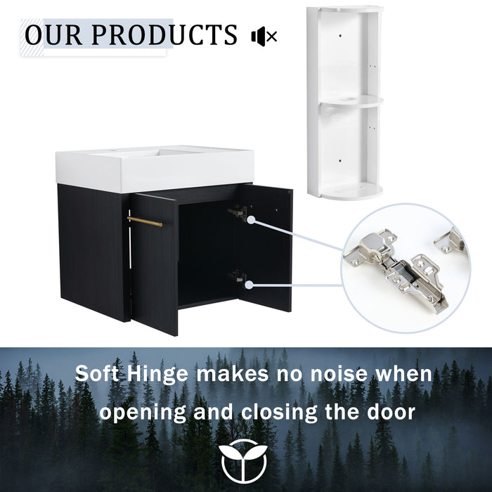 Modern Wall Mounted Bathroom Vanity With Thick Edge Resin Sink And Storage Rack