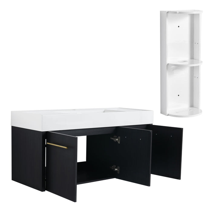 Modern Wall Mounted Bathroom Vanity With Thick Edge Resin Sink And Storage Rack