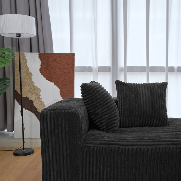 Modular U-Shaped Sectional Sofa, 4 Seater Chaise Lounge With Reversible Design Striped - Black