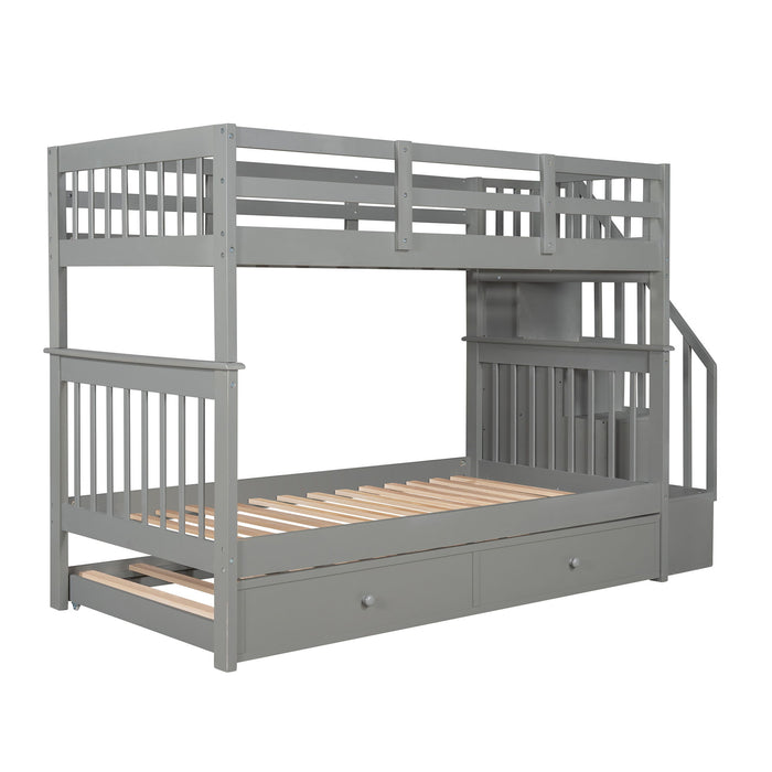 Stairway Bunk Bed With Storage And Guard Rail For Bedroom