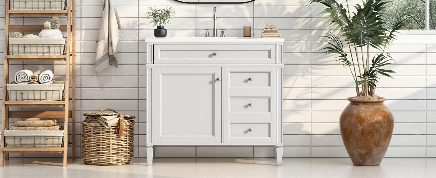 Bathroom Vanity & Top Sink, Modern Bathroom Storage Cabinet With 2 Drawers And A Tip-Out Drawer
