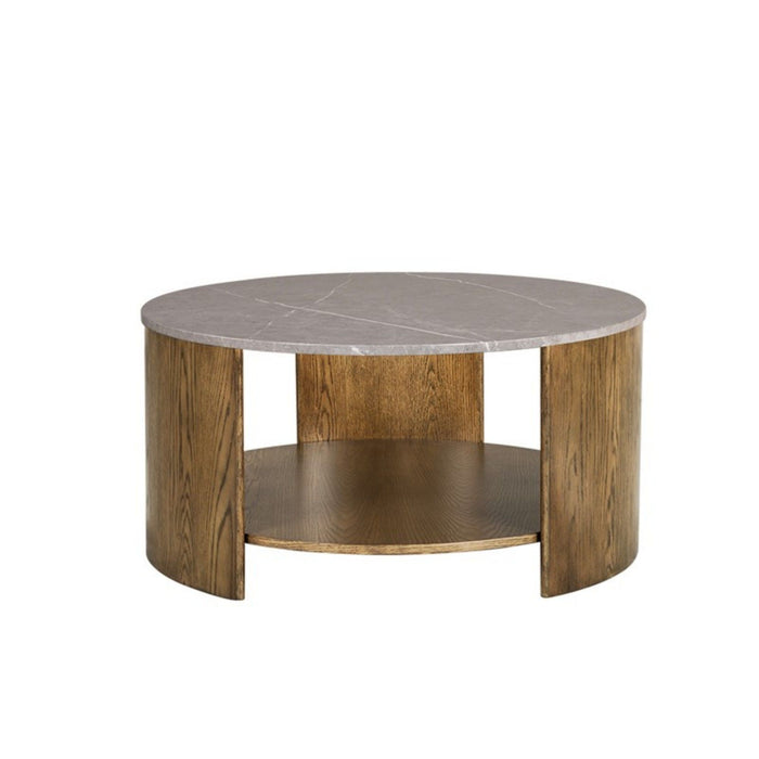 Keegan - Round Coffee Table With Shelf - Oak