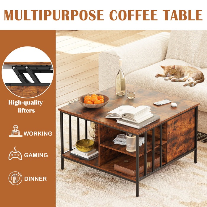 Lift Top Coffee Table With Storage, Adjustable Height Living Room - Black / Brown