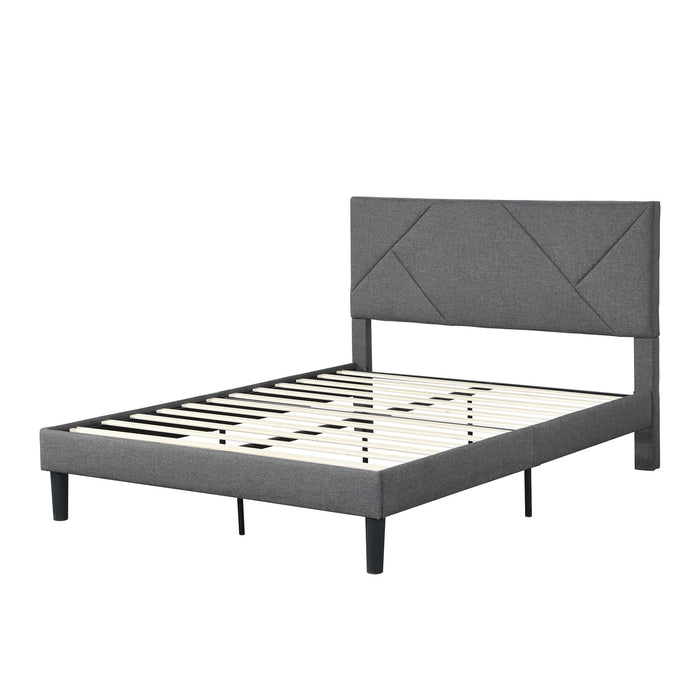 Upholstered Platform Bed Frame With Headboard, Wood Slat Support
