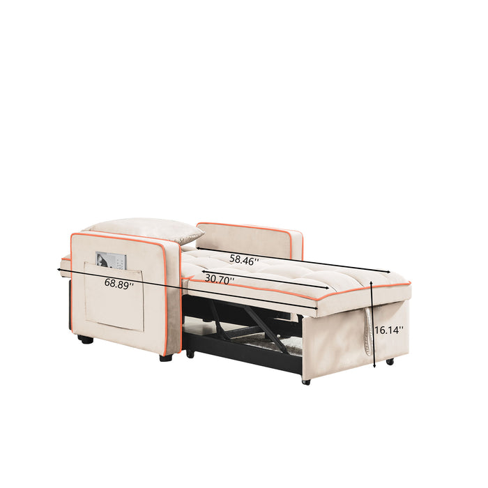 Modern Velvet 3 In 1 Sofa Bed Chair, Adjustable Recliner