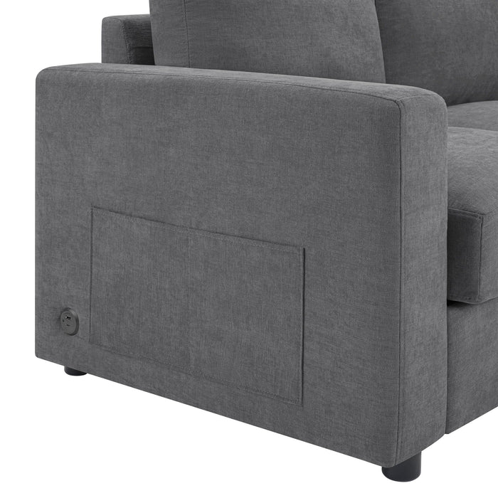 Modern L-Shaped Sectional Sofa With Curved Chaise, USB Ports, And Side Storage Pockets
