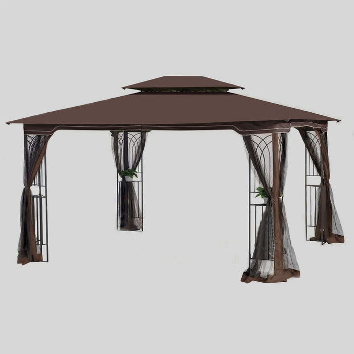 13 0 Outdoor Patio Gazebo Canopy Tent With Ventilated Double Roof And Mosquito Net (Detachable Mesh Screen On All Sides) Suitable For Lawn Garden Backyard And Deck Top - Brown