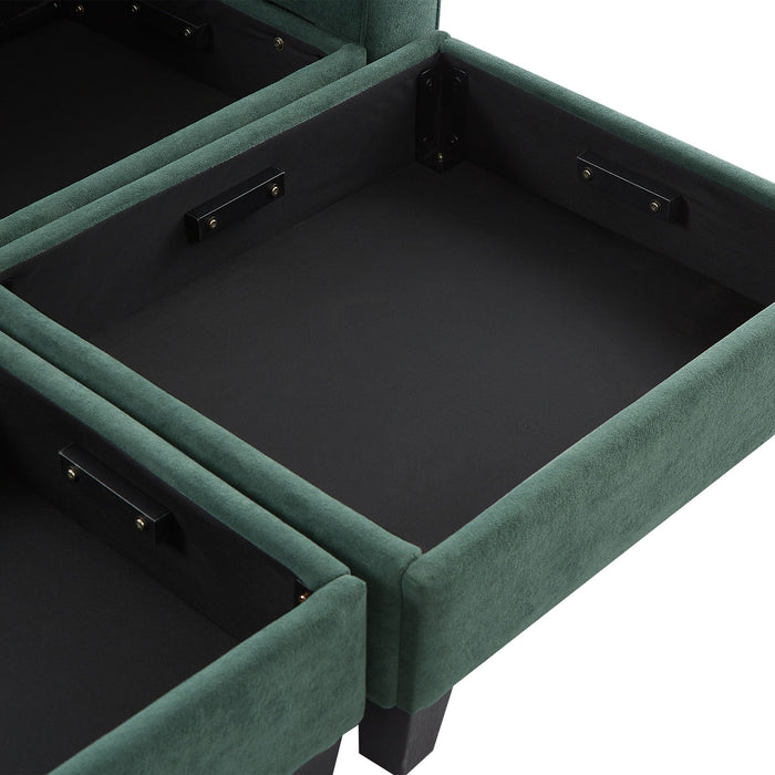 Upholstered L Shaped Sectional Sofa With Storage, Movable Ottoman, And 6 Throw Pillows