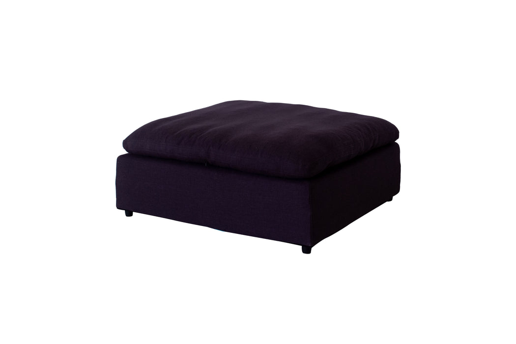 Modern 17" Petite Size Ottoman, Premium Fabric Upholstered Living Room Cube Shape Ottoman With Plush Seat Cushion, Navy
