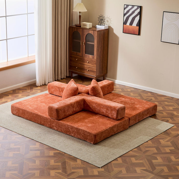 Convertible Floor Sofa Bed With Pillow Back Support Armrest