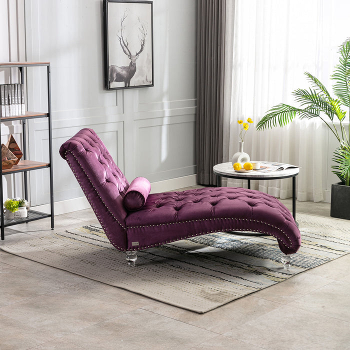 Velvet Chaise Lounge Indoor, Button Tufted Upholstered Chaise Lounge Chair With Pillow