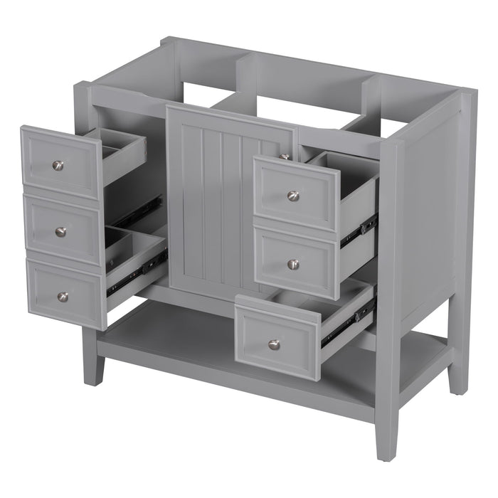 Bathroom Vanity Without Sink, Cabinet Base Only, One Cabinet And Three Drawers, Grey