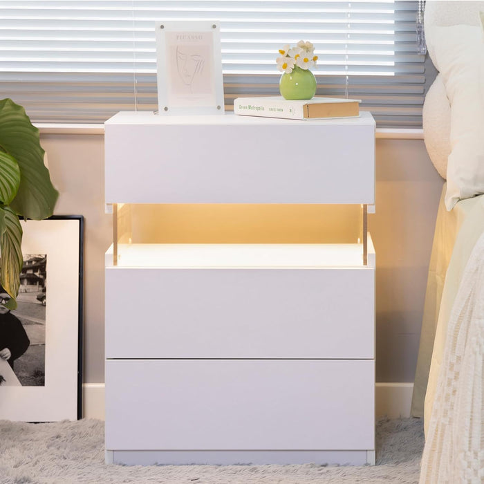 LED Nightstands, 3 Drawer For Bedroom