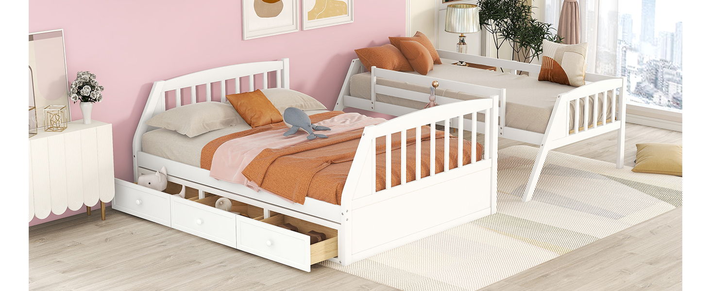 Bunk Bed With Drawers, Ladder And Storage Staircase