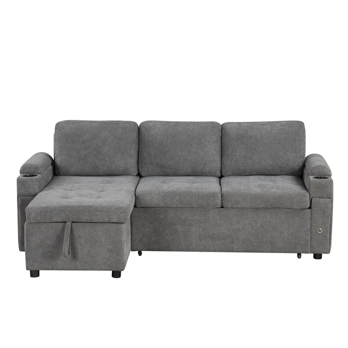 Convertible L Shaped Sofa Couch With Storage, Cup Holders, USB Ports