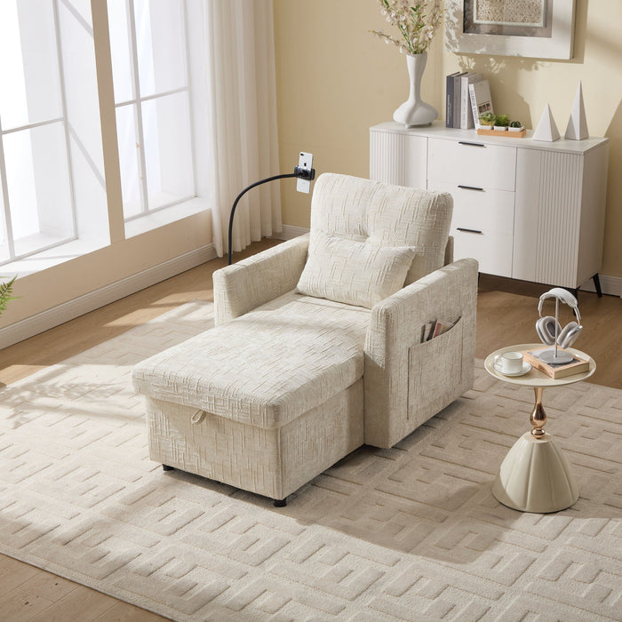 Multifunctional Chenille Recliner Sofa With Storage And Phone Bracket