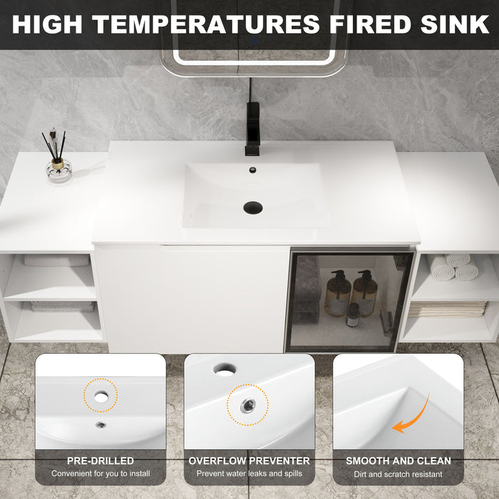 Wall Mounted Bathroom Vanity With Sink, Cabinet & Half Door