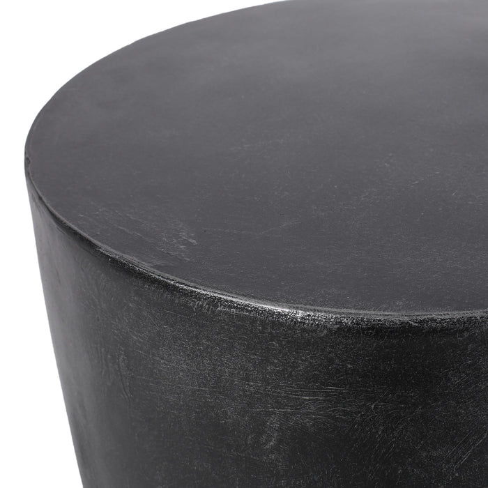 Outdoor Lightweight Concrete End Table With Natural Texture - Matte Black