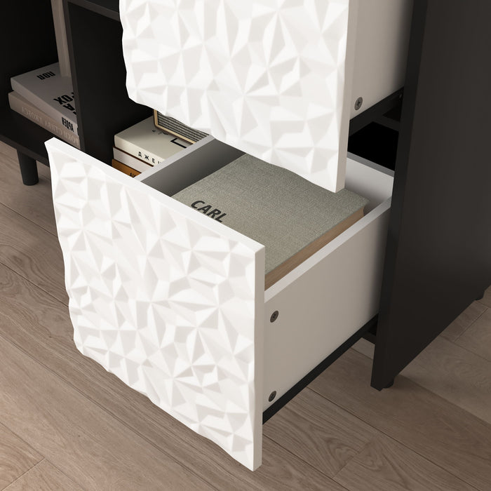 Modern Sideboard Buffet Cabinet With Red Doors And Unique Panel Styling