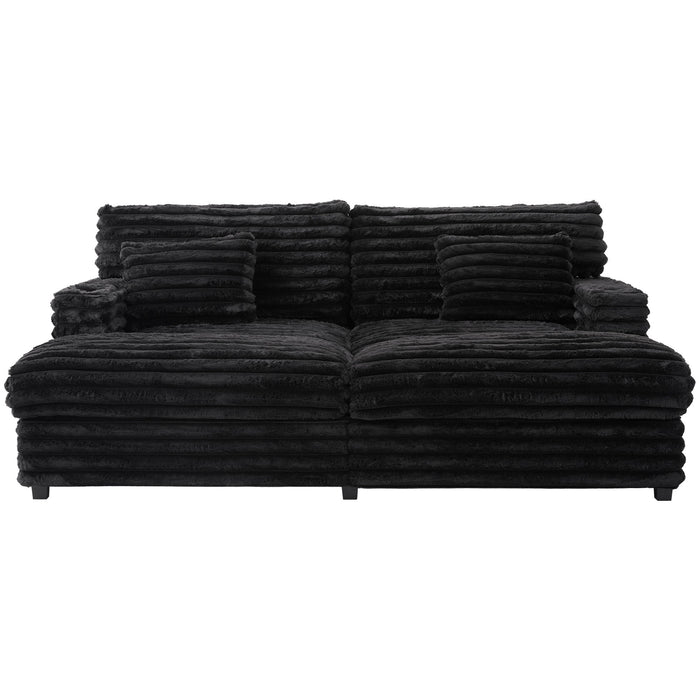 Plush Oversized Double Chaise Lounge Sofa Bed With USB Ports And Cup Holders