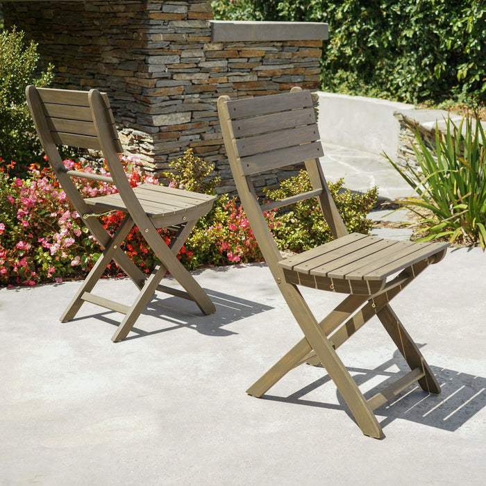 Outdoor Foldable Wood Dining Chair With Slat Design (Set of 2)
