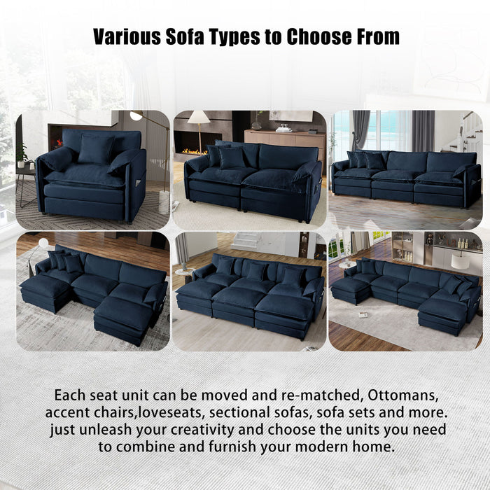 Modern Chenille Oversized Deep Seat Luxury 2 Piece Sofa Set With 4 Pillows