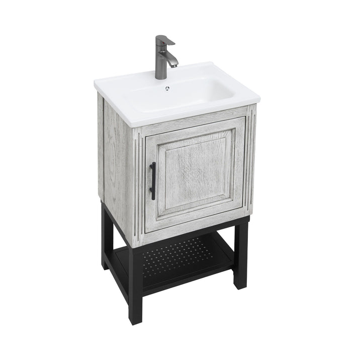 Modern Freestanding Bathroom Vanity With Ceramic Sink, Hot And Cold Faucet, 1 Door Cabinet & Open Shelf