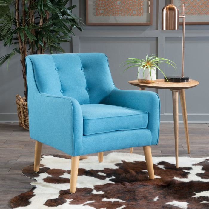 Modern Arm Chair With Tufted Back And Wooden Legs