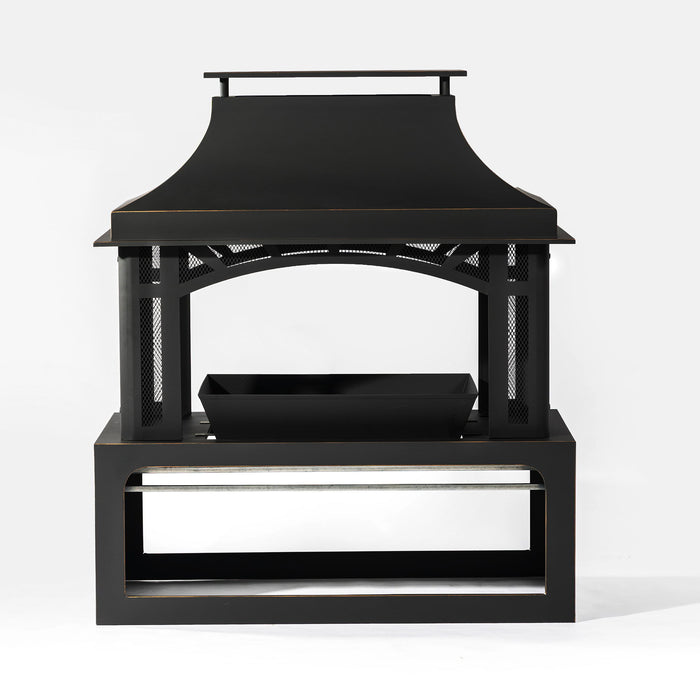 40" Wood Burning Fireplace, 50000 Btu Steel Fire Pit, Wood Burning Chimney For Outside Patio Deck Garden Backyard - Black