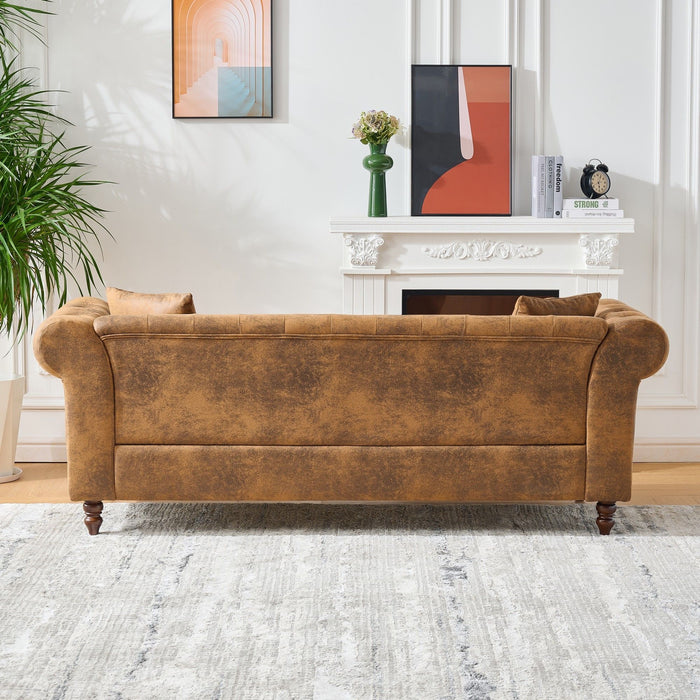Chesterfield Sofa, High Roll Armrest Sofa, Upholstered Mid Century Modern Couch, 3 Seater Couch - Brown