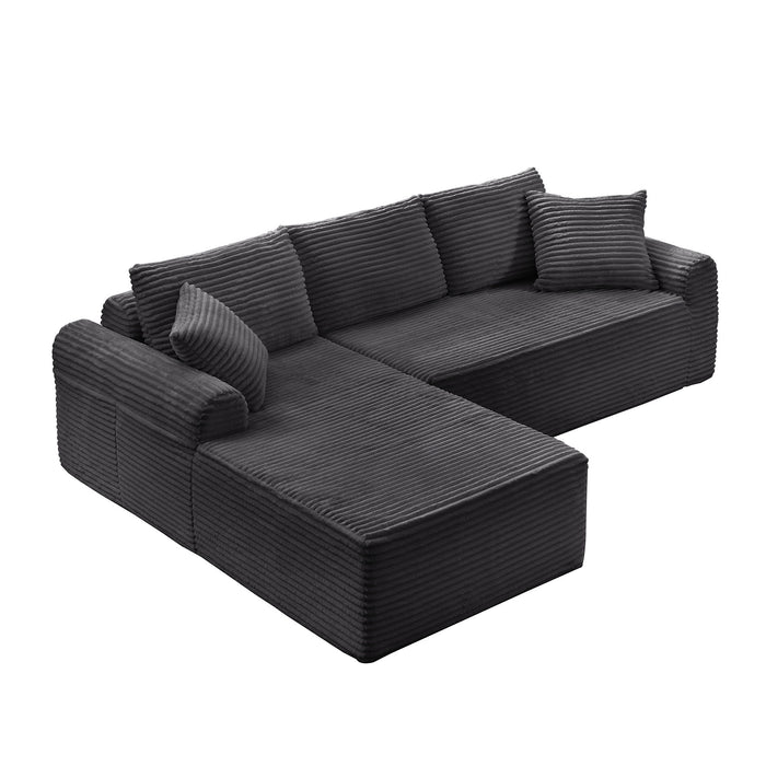 Modular Corduroy Sectional With Arched Armrests, Includes 3 Back Cushions & 2 Throw Pillows