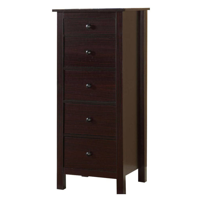 Transitional Espresso Compact Design 5 Drawer Chest Bedroom / Small Living Space Chest Of Drawers