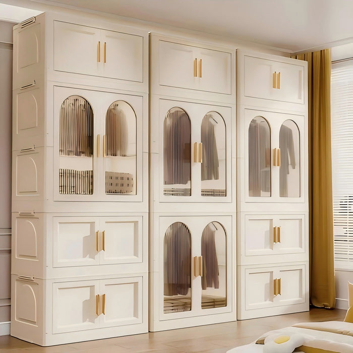 Folding Wardrobe Cabinet With Magnetic Doors, Wheels And Hangers