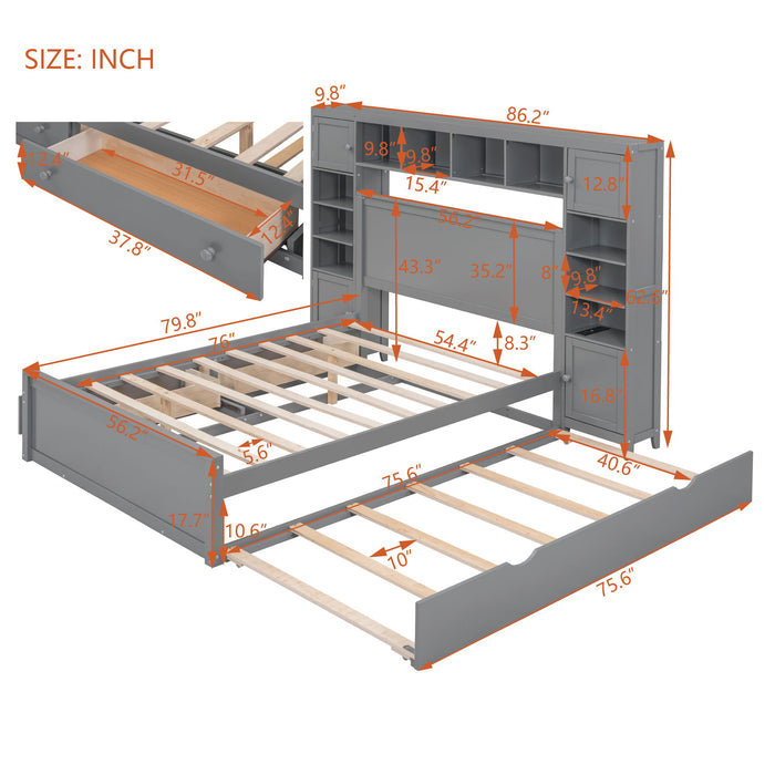 Bed With All In One Cabinet, Shelf And Sockets, Trundle