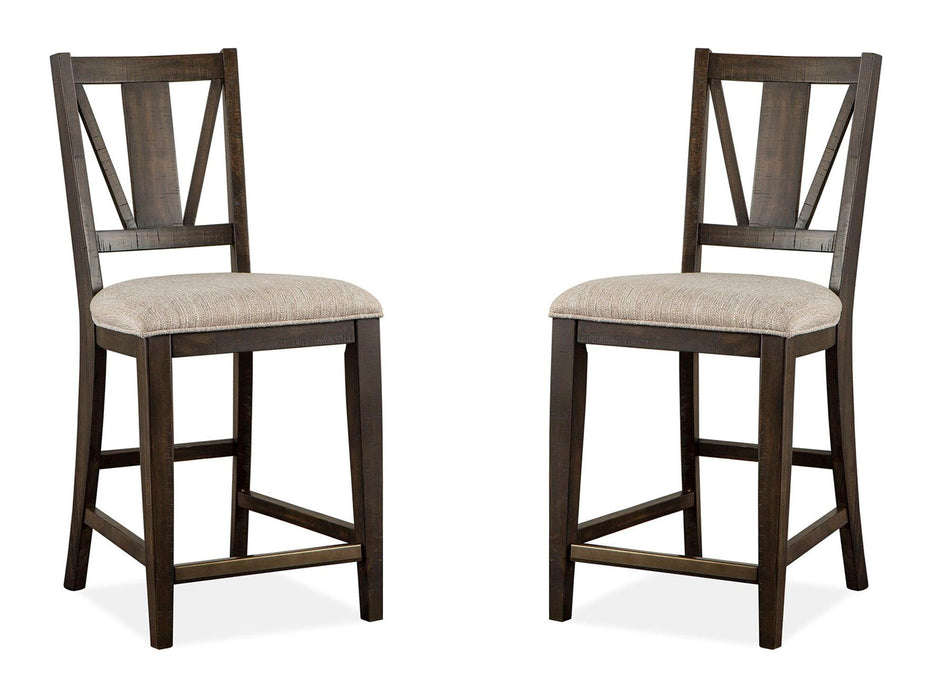 Westley Falls - Extendable Counter Height Dining Table With 4 Counter Chairs - Graphite / Beige
