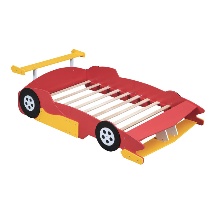 Race Car-Shaped Platform Bed With Wheels