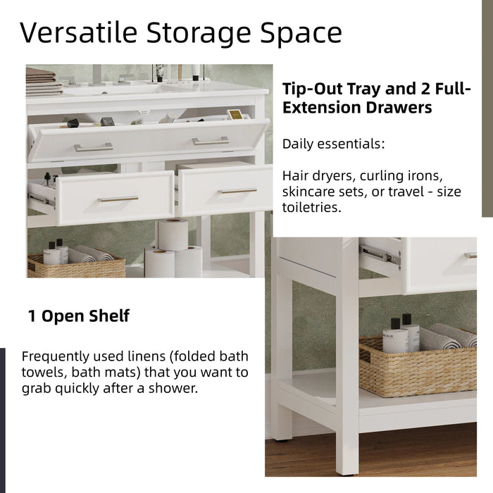 Bathroom Vanity With Ceramic Sink, Tip Out Tray & 2 Full Extension Drawers