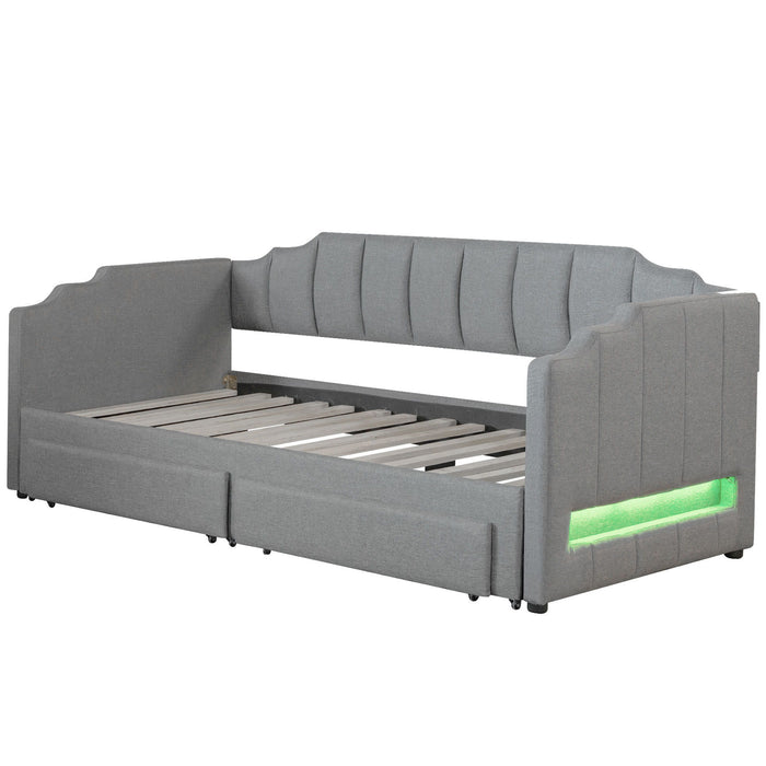 Extendable Daybed With LED Light And 2 Storage Drawers