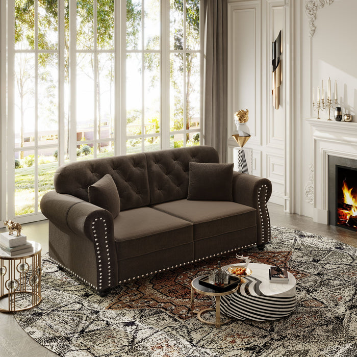 Upholstered Sofa Set With Nailhead Trim And Rolled Armrests, Includes Pillows